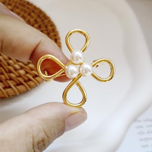 Image of Gold Brooches for Women Ladies Yellow Broach Flower Bow Rhinestone Lapel Pins Blazer Dress Denim Jacket Accessories
