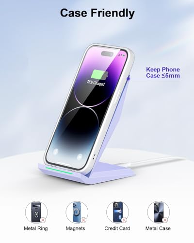 Image of NANAMI Wireless Charger - Fast Wireless Charging Stand Compatible with Apple iPhone 17 /17 Pro /17 Pro Max /16 /15 /14 /13 /12 Pro, Desktop Phone Charger for Samsung Galaxy S26 /S26+ /S25 /S24 /S23 /S22 /S21