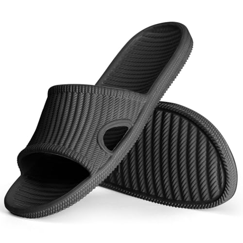 Aomig Sandalias Antideslizante de Baño, Sandalias Piscina Hombre Mujer, Zapatillas Ducha Suaves y Cómodas, Chanclas Piscina Unisexo, Perfecto para Casa Playa, Negro-B