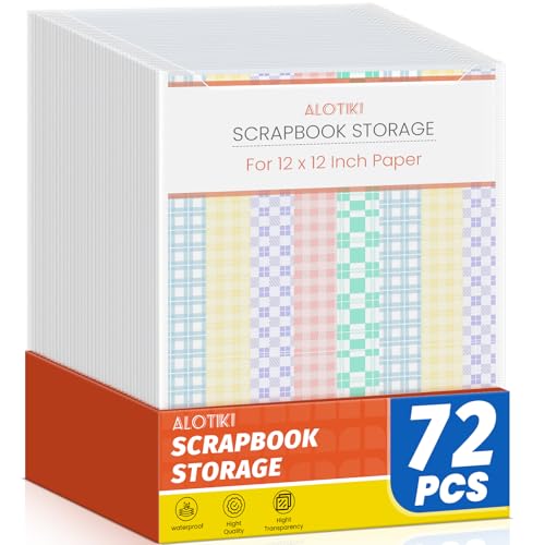 ALOTIKI Scrapbook Paper Storage 72 Pcs 12x12 Paper Storage Organizer Clear Paper Storage Bag for Holding Scrapbooking Vinyl Photos and File Enclosed Storage