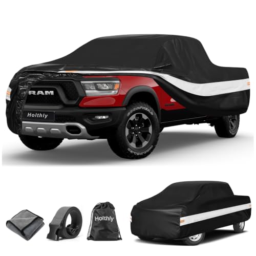 Image of 10 Layers Truck Cover Waterproof All Weather Custom Fit Dodge Ram 1500(2009-2026) Crew /Quad Cab Short Bed, Outdoor Full Exterior Pickup Car Cover Sun Rain Snow Ice Protection. Black