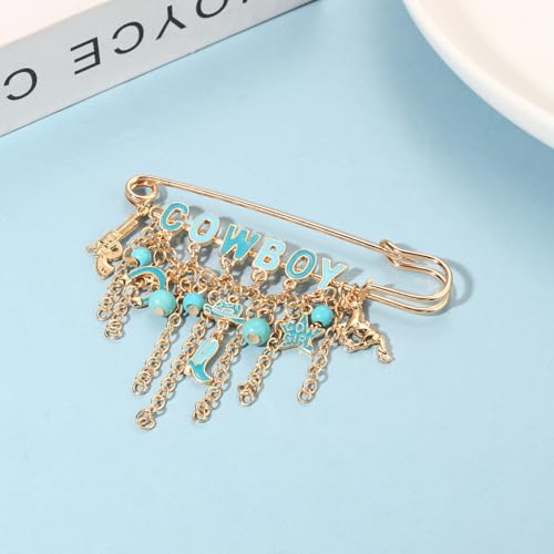 Image of Western Cowboy Safety Pins Brooches Rodeo Boot Hat Horse Horseshoe Beads Charms Pins West Country Concert Party Brooch Jewelry for Skirts Sweater Scarf Lapel Hat Accessories