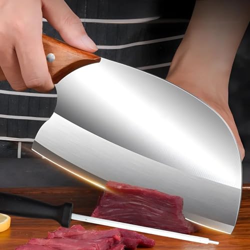 Image of Machado Forging Serbian Chef Knife Set - 12 inch Full Tang High Carbon Clad Steel Butcher Cleaver with Knife Sharpener - Perfect for Vegetables, Fish, Meat - Ideal for Kitchen, Hotel, Restaurant