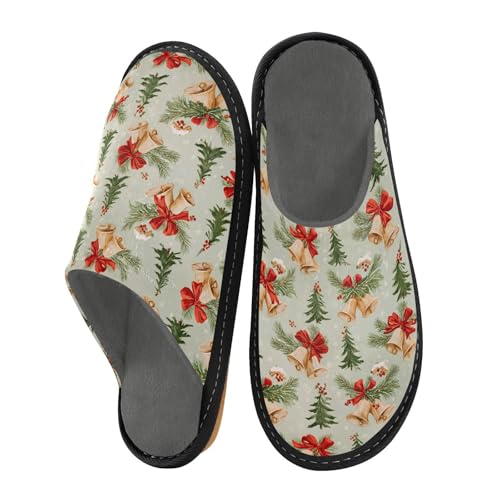 Slippers for Women Christmas Tree Bell Pattern Soft Winter Warm Shoes Indoor Outdoor Non-Slip House Travel Slippers