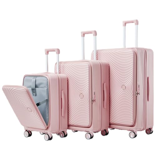 3 Piece Luggage Sets (20/24/28 inch), Expandable Carry On Luggage with TSA Lock, PC Hard Shell Suitcase with Front Pocket and Spinner Wheels, Lightweight and Airline Approved (Pink)