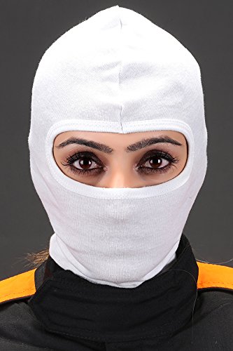 Cuircon 5pcs Rib Cotton Balaclava Face Mask Men/Women Go Karting | Athletic Face Mask | Balaclava Ski Mask for Men/Women, Full Face Mask for Men/Women | Under Armour Face Mask | Kids Balaclava White