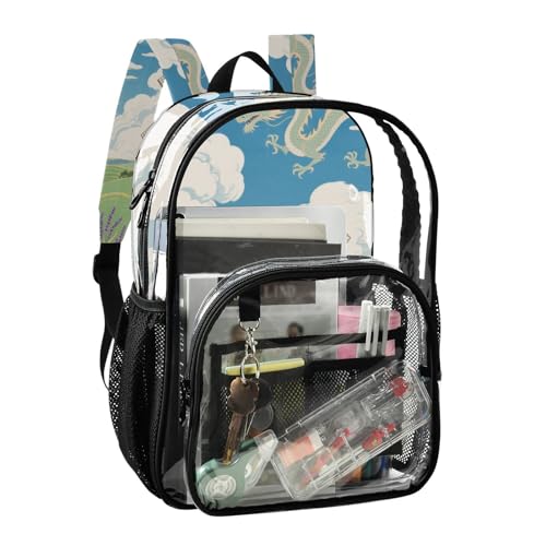 Grass Cloud Sky Kid Clear Backpack Clear Book Bag For Adults Transparent Seethrough PVC Backpack2