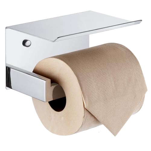 Image of KOKOSIRI Toilet Paper Holder with Shelf Chrome Bathroom Toilet Roll Holder for Restroom T-304 Stainless Steel Wall Mounted, Polished Finish, B2010CH