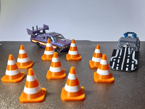 Image of 3D Printed Miniature Traffic Cones | Training Roadblock Signs | Minis | DIY Doll House Decor (Set of 10)