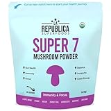 LRLA SUPERFOODS La Republica Super 7 Mushroom Powder, USDA Organic Lion's Mane, Chaga, Reishi, Cordyceps, Maitake, Shiitake, Turkey Tail, Mushroom Supplement, Vegan, No fillers (3 oz)