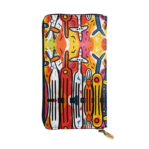 Portefeuille en cuir long 19.1 cm imprimé graffiti avec emplacements porte-cartes de crédit