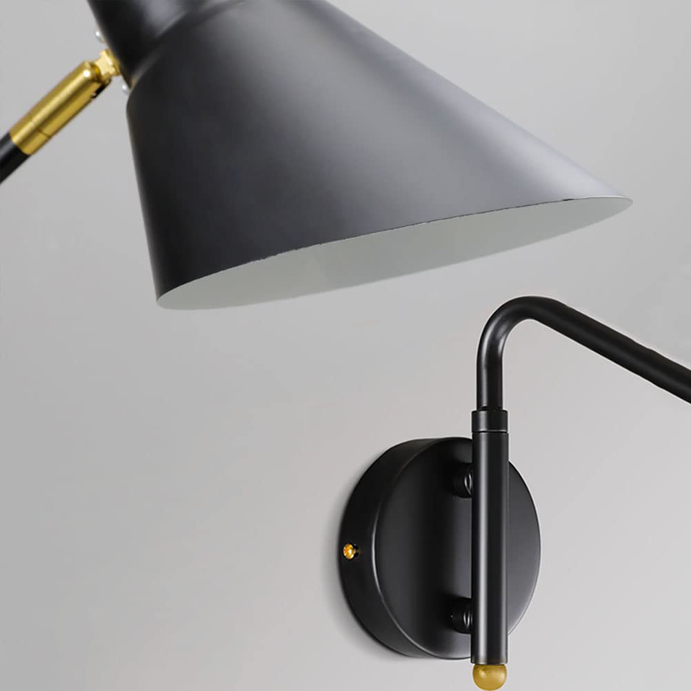 Industrielle Wandleuchte mit Schalter und Stecker, Wandlampe Verstellbar Metall Langer Arm, Wand-Leselampen mit Kabel Schwenkbar Nachttischlampe Schlafzimmer Wohnzimmerlampe Innen Wandbeleuchtung E27