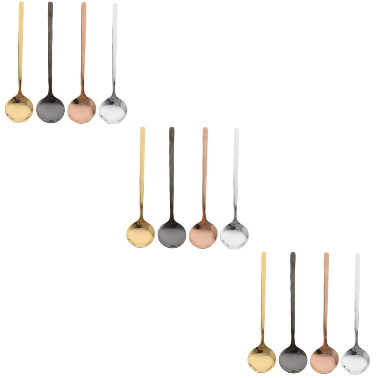 Garneck 3sets Stainless Steel Small Round Spoon Round Spoons Rice Serving Spoons Cappuccino Spoon Soup Spoons Handled Ice Cream Spoons Dessert Spoons Basting Spoon Tea Spoons Small 4pcs*3