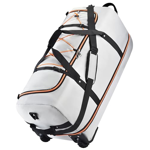 Rolling Duffle Bag with Wheels,110L/140L Expandable Soft-Sided Foldable Duffle Bag with 2 Rubber Wheels,Packable 32” Rolling Carry-On with Multi-Pockets & Compartments (Grey)