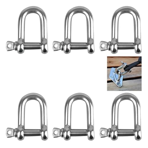GVPOELR Schäkel D-Form, 6 Stück M8, 304 Edelstahl Ring-Schäkel, Gerade, für Takelage Kordeln Befestigungen