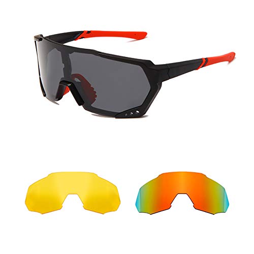 YAMEIZE Polarisierte Sport-Radsport-Sonnenbrille für Herren Damen UV400-Schutz Angelbrille mit 3 Wechselgläsern (GREY&NIGHT VISION &Red) Cover
