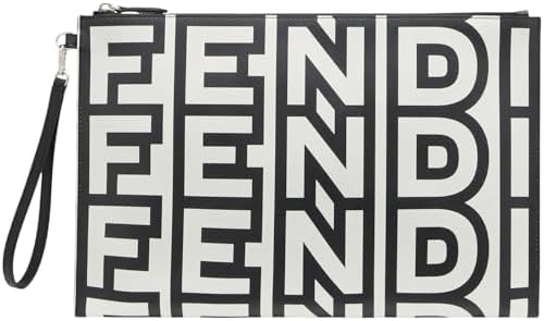 FENDI Roma Black & White Large Leather Flat Pouch Clutch Bag for ...