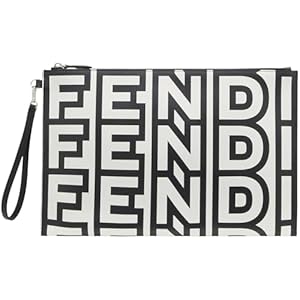 FENDI Roma Black White Large Leather Flat Pouch Clutch