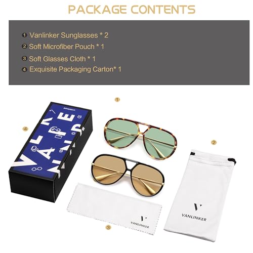 Image of VANLINKER Oversized Trendy Polarized Aviator Sunglasses for Women Men Retro Round Sunglasses Vintage Shield Shades VL9798