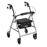4 Wheel Rollator, Lightweight Folding Silver Aluminum Frame, 6" Caster Wheels, Adjustable 32" to 37"