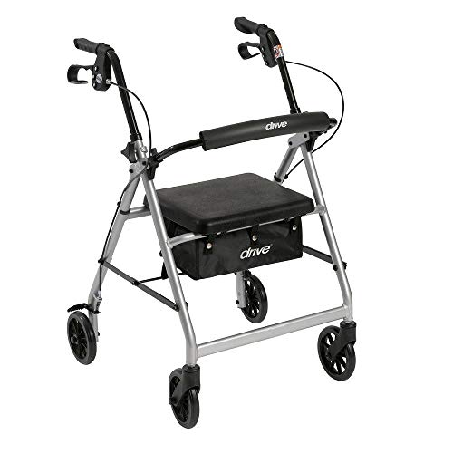4 Wheel Rollator, Lightweight Folding Silver Aluminum Frame, 6" Caster Wheels, Adjustable 32" To 37" #TOP14