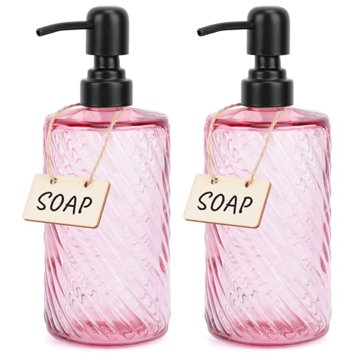 Image of Segbeauty Soap Dispenser Set, 2 Pack Refillable Glass Soap Dispenser with Stainless Steel Pump, 500ml Empty Shampoo and Conditioner Bottles for Bathroom and Kitchen Farmhouse Decor
