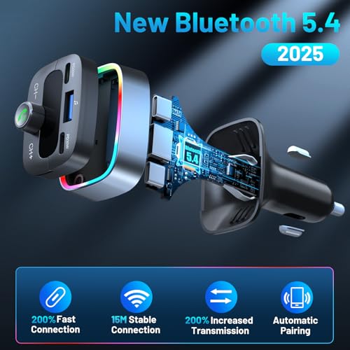 Bluetooth 5.4 Car Adapter 60W Charging FM Transmitter