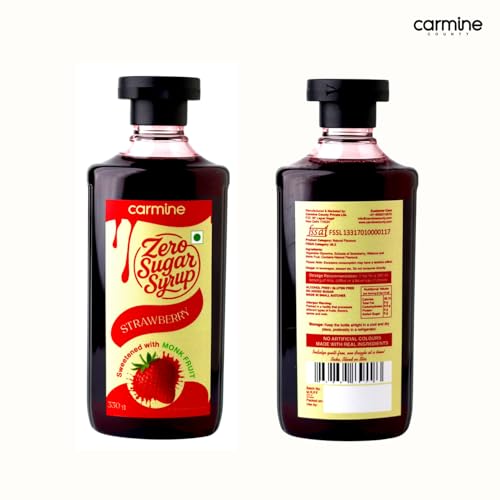 Image of Carmine Zero Sugar Strawberry Syrup - 330g | New & Improved Recipe | Sweetened with Pure Monk Fruit | Natural, Plant-Based Sweetener | No Added Sugar or Artificial Ingredients