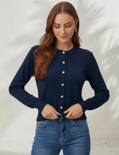 Image of Women's Casual Slim Fit Cardigan Sweaters Long Sleeve Button Down Lightweight Waist Length