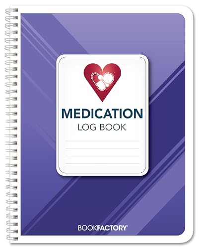 BookFactory Medication Log Book Daily Medicine, Pills, Drug, Prescription, Medications and Reaction Tracking Record Journal Logbook - Wire-O, 110 Pages, 8.5'' x 11'' (Made in USA)