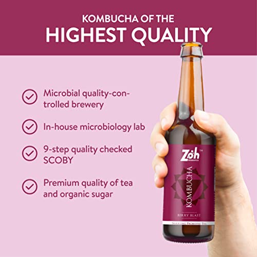 Image of Zoh Probiotics Berry Blast Kombucha|Green Tea With Detoxifying Acids,&Digestive Enzymes. Raw,Unfiltered,&Unpasteurized With Mother. Made With Real Berries(330 Ml,Pack Of 24),17 Kilograms