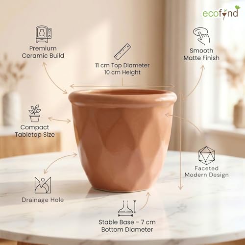 Image of ecofynd 4 Inch Ceramic Plant Pots with Drainage Hole, Modern Decorative Clay Flower Pots for Indoor Plants, Home Garden Decor for Living Room, Bedroom & Interior Spaces (CPOT043-PEH)