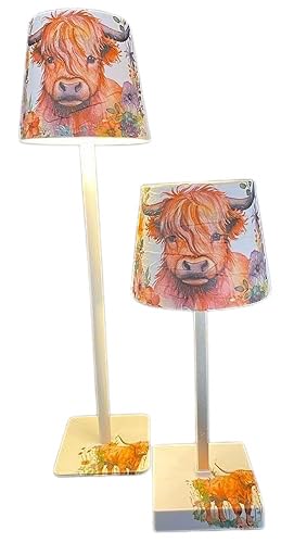 Decorative Cordless Table Lamps, 4 Designs: Birds, Bees, Highland Cows, Flowers, Battery or USB Powered (Small, Highland Cow) โ image 1