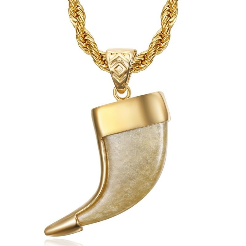 BOBIJOO JEWELRY - Pendentif Collier Griffe de Lion Fausse Griffe en résine Acier Inoxydable Plaqué Doré Or