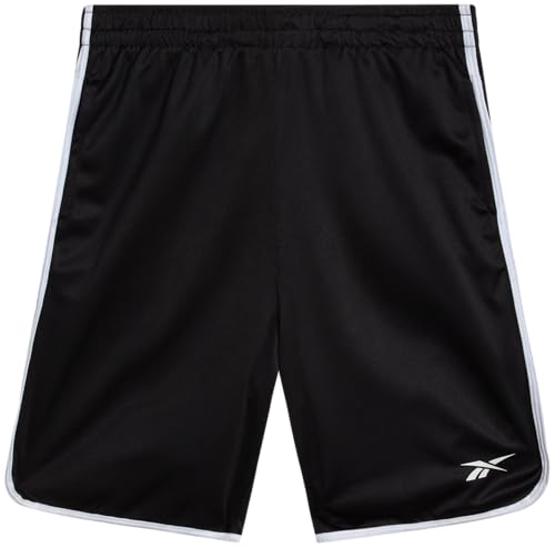 Reebok Boys Basketball Shorts - Lightweight Boys Shorts with Pockets & Drawstring - Close Hole Mesh Athletic Shorts for Kids, Size 10-12, Black White Panel