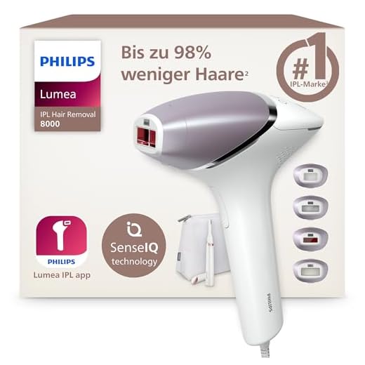Philips Lumea IPL Haarentfernungsgerät 8000 Series – Haarentfernungsgerät mit SenseIQ Technologie, 4 Aufsätze und Satin Compact Korrekturtrimmer (Modell BRI949/00)