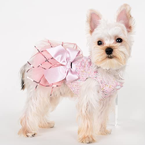 Yikeyo Dog Dress Pink Tulle Dog Dresses For Small Dogs Doggie Outfit Bow-Tie Girl Dog Clothes Pet Apparel For Birthday Wedding Holiday (Pink, Small) #TOP1