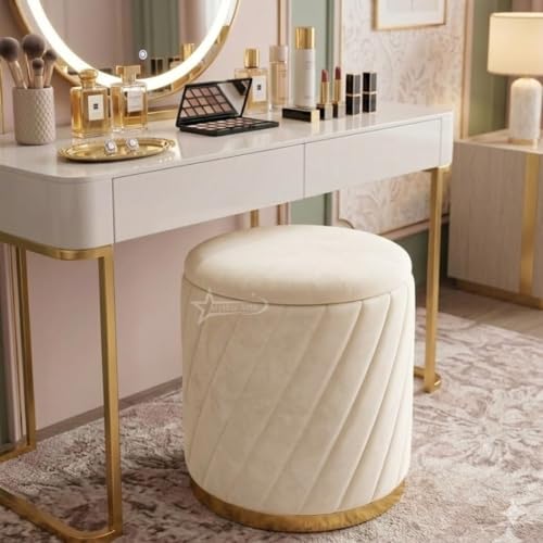 Image of Mythic ArtsRound Upholstered Sitting Stool & Footrest Velvet Storage Ottoman Pouffe16 X 16X 19 inch | Versatile Puffy for Living Room, Bedroom, and Office ? Chic Home Furnishings & Dcor Cream