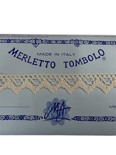 ALTEZZA 2 CM Pizzo Cotone Merletto Tombolo 20 METRI, Alto 2 CM. MADE IN ITALY (PANNA)
