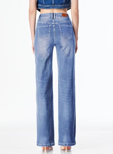 Sidefeel Women's Wide Leg Jeans Casual High Waisted Straight Zimbaplatinum Denim Pants with Pockets - Image 3