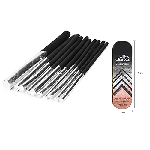 Xgopts Willow Vine Sketch Charcoal Sticks Tin Box Set Of 10 Compressed Assorted Artist Pencils Medium Black Students Beginners Painter Art Supplies For Drawing Blending Shading Sketching, 4.5-9Mm Dia #TOP2