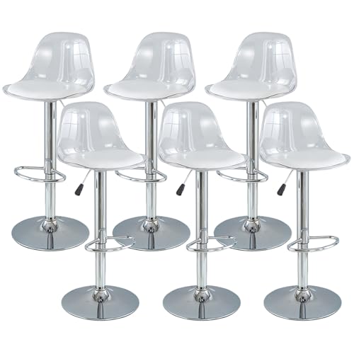 Taburetes De Bar Giratorios Ajustables (Juego De 2/4/6), Modernos Taburetes Transparentes con Respaldo para Cocina Y Barra De Desayuno, Elegantes Tronas. High 6 Pcs