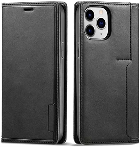 Étui en cuir iPhone 12 Pro SCHIK housse à clapet premium noire