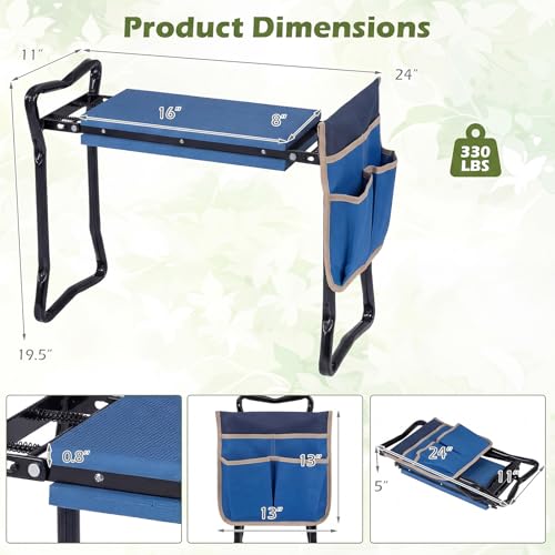 Image of 2-in-1 Garden Kneeler and Seat, Folding Garden Seat w /EVA Foam Kneeling Pad & Removable Tools Pouch, Sturdy Steel Frame, No Assembly, Portable Heavy Duty Garden Stool for Women Men Seniors