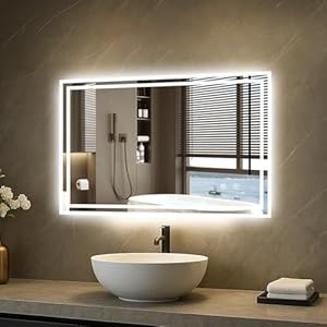 Youyijia Spiegel Mit Beleuchtung, 90x70 cm Badspiegel Mit Beleuchtung Mit Touch-Schalter Beschlagfrei, 3 Lichtfarben Dimmbar, 3500K-6500K Badezimmerspiegel, Spiegel (90x70 cm Beschlagfrei+Dimmbar)