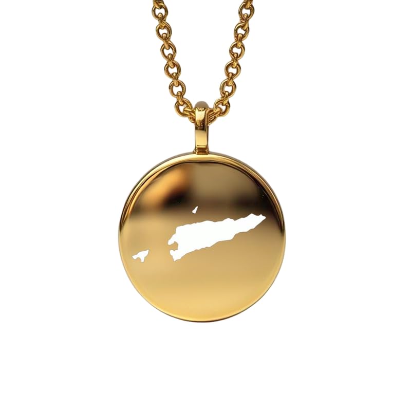 Pendentif carte du Timor oriental en argent sterling plaqué or 14 carats, forme ronde de 24 mm et épaisseur de 1,5 mm, breloque Terre, bijou de voyage délicat | Médaillon gravé Aventure | LKB_MAP_591