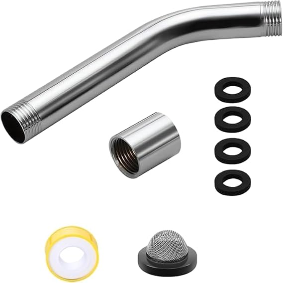 Curved Forward Overhead Shower Arm Stainless Steel Universal Extra Long Shower Hose Adapter Extension Pipe Head Holder for Shower Head Extension Arm Bath Accessory