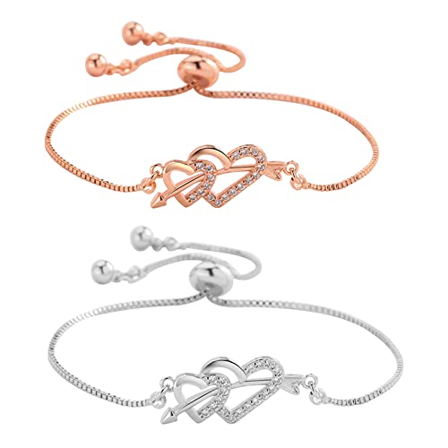 Realsun Liebe Herz Armband, 2pcs Paare Armbänder Set Korean Fashion Pull Through Heart Armband Weibliche Einfache Liebe Einstellbare Armband Geburtstag Freund Freundin Cover