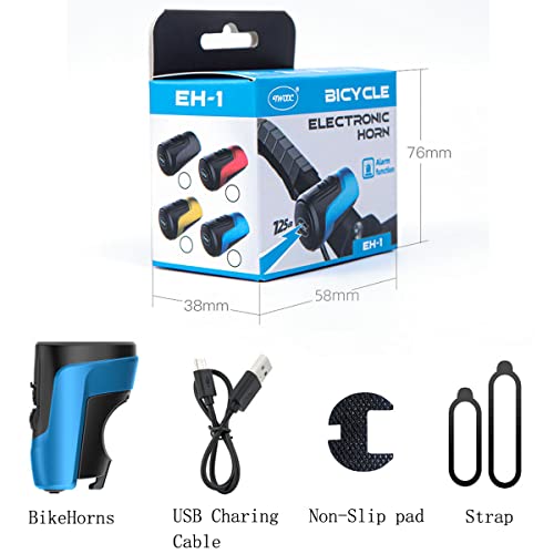 BSSOK Electric Bike Bell, 100-125DB Anti-Theft Alarm Loud Electronic Bicycle Horn, 4 Sound Modes, USB Rechargeable Battery, Silicone Waterproof Bike Horn for Mountain Bike/Road Bike/BMX/Adults