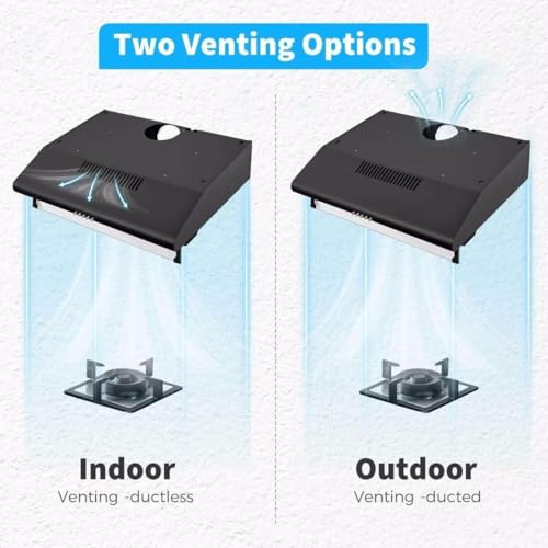 شفاط مطبخ ادامور مقاس 60 سم - شفاط ستانلس ستيل أسود يوضع تحت الخزانة مع مروحة عادم بسرعة 1700 دورة في الدقيقة - شفاط نحيف لموقد الطبخ مقاس 60x60 - ضوء LED بثلاث سرعات وفلتر كربون (بدون مجرى هواء أو مع